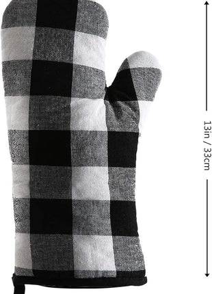 Oven Mitts and Potholders BBQ Gloves-Oven Mitts and Pot Holders with Recycled Infill Silicone Non-Slip Cooking Gloves for Cooking Baking Grilling (4-Piece Set) (Black/White)