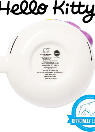 Silver Buffalo Sanrio Hello Kitty Purple Bow Ceramic 3D Sculpted Mug, 20 Ounces