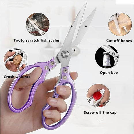 AWinjoy Heavy Duty Sharp Kitchen Scissors, Dishwasher Safe, Cooking Shears for Meat, Chicken, Fish, Poultry, Herb, Bread (Purple)