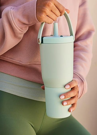 BrüMate Resa 35oz 100% Leakproof Travel Tumbler with Handle & Straw | Flexible SoftSip Straw | Silicone Sleeve for Durability | Stainless Steel | Cup Holder & Travel Friendly Water Bottle | (Mist)