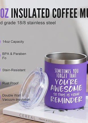 NOWWISH Inspirational 14oz Purple Mug with Handle, Sometimes You Forget You're Awesome Stocking Stuffer for Women, Unique Christmas Birthday Gifts for Her, Mom, Daughter, Wife