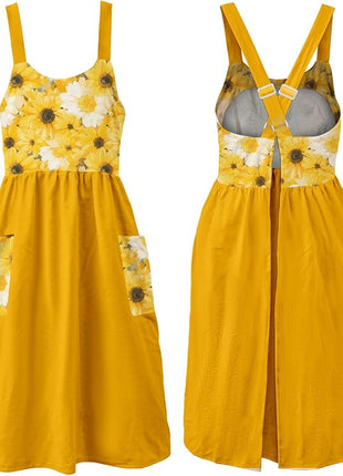 Uaussi Cotton Linen Apron Cross Back Work Apron for Women with Pockets Pinafore Dress X Cross Halter Apron for Chef Gardening