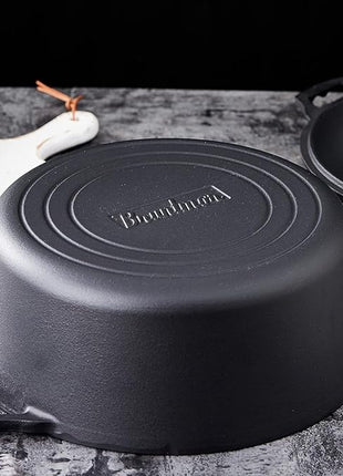 Bruntmor Pre-Seasoned Cast Iron Double Dutch Oven with Skillet Lid - 7 Quart All-in-One Casserole and Braising Pan - Heavy Duty and Oven Safe Black Cookware for Versatile Cooking - 14.7 x 6.9 Inches