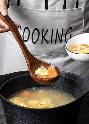 FJNATINH Wooden Soup Ladle with Long Handle Handmade Wooden Spoons for Cooking Kitchen Cookware Utensil