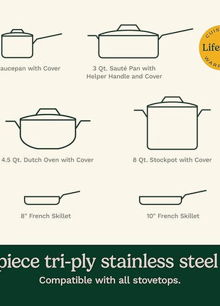 Cuisinart French Classic Tri-Ply Stainless 10-Piece Cookware Set, Silver