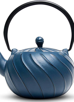 Tea Kettle, TOPTIER Japanese Cast Iron Teapot with Stainless Steel Infuser, Cast Iron Tea Kettle for Stove Top, Wave Design Teapot Coated with Enameled Interior for 30 Ounce (900 ml), Navy Blue
