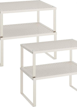 SONGMICS Spice Racks, Set of 4 Metal Cabinet Shelf Organizers, Countertop Organizers, Shelf Risers, Stackable, Expandable, Oatmeal Beige UKCS006K01
