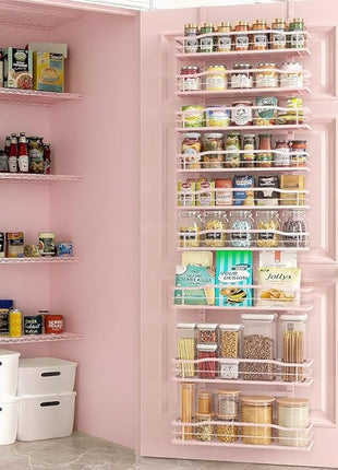 Moforoco Pink 9-Tier Over The Door Pantry Organizer, Pantry Organization and Storage, Black Hanging Basket Wall Spice Rack Seasoning Shelves