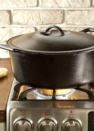 Lodge BOLD Exclusive 7 Quart Premium Pre-Seasoned Cast Iron Dutch Oven with Lid - Dual Handles - Use in the Oven, on the Stove, on the Grill or over the Campfire - Black
