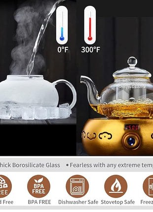 Glass Teapot with Removable Clear Infuser, 27 oz/ 800 ml Stove Top & Microwave Safe Borosilicate Glass Kettle with Loose Leaf Tea Strainer For Flower Blooming Tea