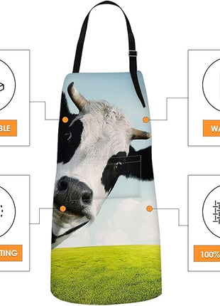 Britimes Apron Home Kitchen Waterproof Cooking Baking Gardening for Women Men With Pockets Funny Cow On Green Grassland 32x28 inch