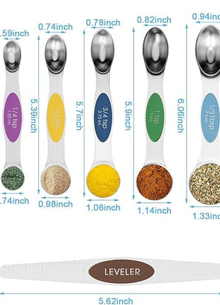 Aovchei 9 PCS Magnetic Measuring Spoons Set, Dual Sided, Stainless Steel Small Tablespoon, Teaspoons, Fits in Spice Jars, for Dry and Liquid, MultiColor