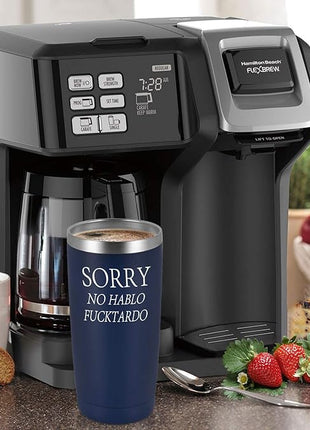 Sorry No Hablo Fuctardo Travel Tumbler Funny Birthday Christmas Gifts for Friends Dad Mom Sister Brother Family Coworkers, 20oz Insulated Stainless Steel Tumbler with Lid and Straw, Navy Blue