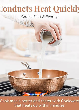 GOTHAM STEEL Hammered Copper 12 Inch Non Stick Frying Pans with Lid, Frying Pans Nonstick with Lid, Non Toxic Ceramic Pan for Cooking, Nonstick Frying Pan, Induction Pan, Oven and Dishwasher Safe