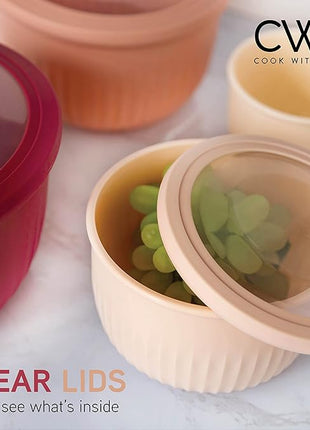 COOK WITH COLOR Prep Bowls with Lids- Wide and Deep Nesting Plastic Small Mixing Bowl Set with Lids, 8 Piece Set - Deep Bowls, Rose