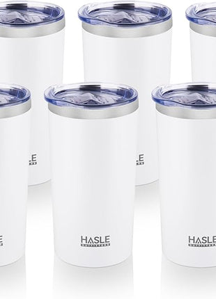 HASLE OUTFITTERS 12 oz Skinny Tumbler, Stainless Steel Insulated Slim Tumbler set bulk with Lid, Reusable Double Wall Travel Coffee Mug, Durable Powder Coated Travel Water Cup(White,6)