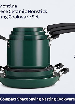 Tramontina Ceramic Non Stick 11-Piece Nesting Pots and Pans Set with Lids - Stackable Nonstick Cookware Set, Dishwasher and Oven Safe, Teal