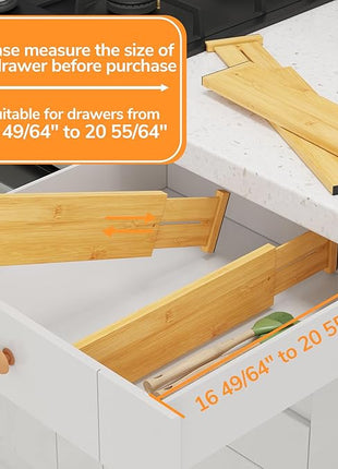 BAMEOS 4" High Drawer Dividers Bamboo Separators Organization Expandable Organizers for Kitchen Bedroom Bathroom Dresser Office 4-pack