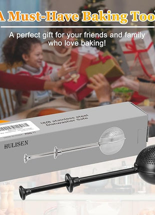 HULISEN Flour Duster for Baking, One-Handed Operation, 304 Stainless Steel Powdered Sugar Shaker Duster, Pick Up and Dust Flour Sifter, Gift Package, Black