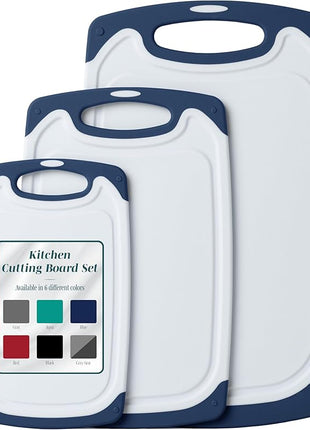 Cutting Boards for Kitchen - BPA-Free Chopping Board - Different Sizes & Non Slip Handles - Reversible, Large Cutting Board Set - Unique Gifts for Cooks Who Have Everything - 3-Pack Navy Blue