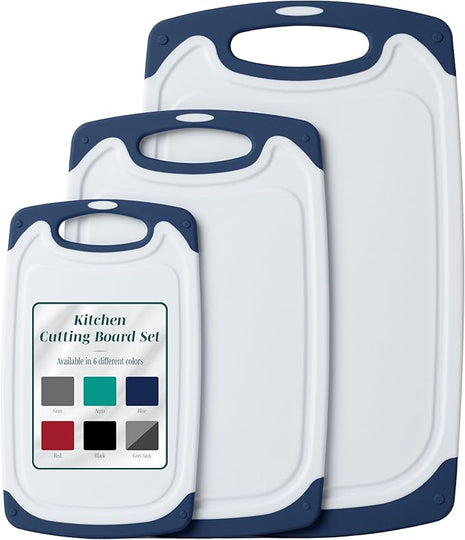 Cutting Boards for Kitchen - BPA-Free Chopping Board - Different Sizes & Non Slip Handles - Reversible, Large Cutting Board Set - Unique Gifts for Cooks Who Have Everything - 3-Pack Navy Blue
