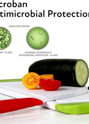 Neoflam 2 Piece Plastic Cutting Board Set, Microban Protection, Stain & Odor Free, Extra Large, BPA Free, Juice Groove, Non Slip, Dishwasher Safe, Easy Grip Handle, White Green