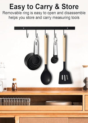 Measuring Cups and Spoons Set, 10 Pieces Nesting Measure Tools, Kitchen Essentials Gadgets with Stainless Steel Handle for Dry & Liquid Ingredient, Black