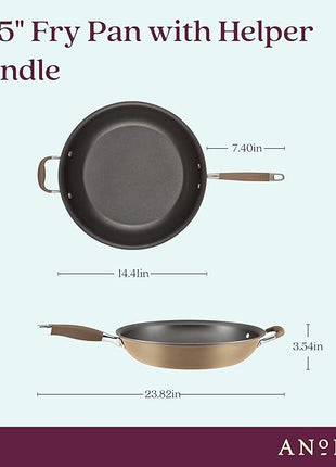 Anolon Advanced Home Hard Anodized Nonstick Frying Pan, 14.5 Inch – Large Skillet with Helper Handle, 14 Inch Nonstick Frying Pan, Durable Cookware - Bronze