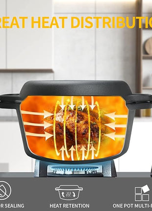 2-in-1 Pre-Seasoned Cast Iron Dutch Oven Pot with Skillet Lid Cooking Pan, Cast Iron Skillet Cookware Pan Set with Dual Handles, Indoor Outdoor for Bread/Frying/Baking/Camping/BBQ, 5 Qt