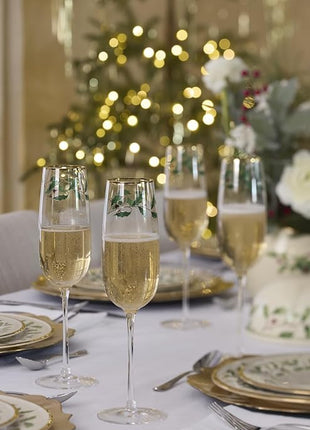 Lenox Glassware, Holiday Decal Flutes, Set of 4, 11-Ounce Capacity, Made From Glass, Dishwasher Safe Flutes, Drinking Glasses Set, Home And Kitchen, Champagne Flute, Champagne Glasses (Clear, 4 Piece)