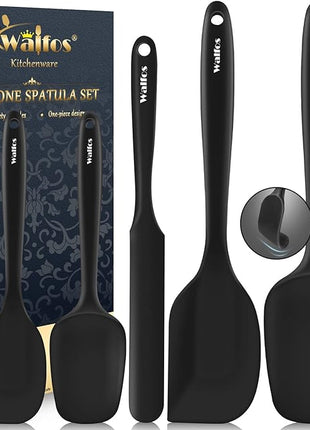Walfos Silicone Spatula Set of 5 - (600°F) High Heat Resistant Kitchen Scraper Spatulas, One-Pieces Seamless Design, Perfect for Cooking Mixing & Baking - BPA Free and Dishwasher Safe,black