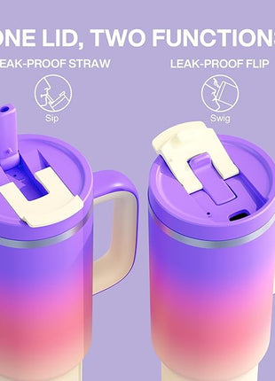 40 oz Tumbler with Handle and Straw: Stainless Steel Insulated Tumbler Keeps Cold for 24 Hours, Leakproof Travel Cup Fits in Cup Holder and BPA-Free, Peach Dream