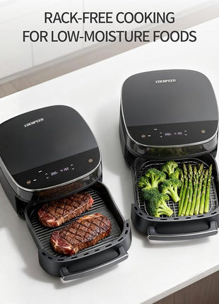 Extra Large Air Fryer,11-IN-1 6 QT 450F Air Fryer with Superior Airflow, Dual Heat Source Technology, Smart Digital Wide Fryer with Basket, Fits a 12" Pizza or 33 Chicken Wings