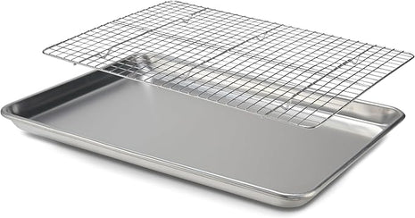 Checkered Chef Baking Sheet Pan and Cooling Rack - Half Sheet, 18" x 13" Aluminum Cookie Sheets and Stainless Steel Wire Rack for Baking