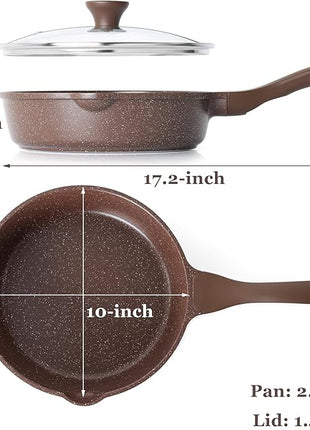 SENSARTE Nonstick Deep Frying Pan Skillet, 10-inch Saute Pan with Lid, Stay-Cool Handle, Cooking Pan, Healthy Stone Cookware Induction Compatible