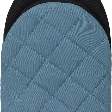 1 Pair Short Oven Mitts, Heat Resistant Silicone Kitchen Mini Oven Mitts for 500 Degrees, Non-Slip Grip Surfaces and Hanging Loop Gloves, Baking Grilling Barbecue Microwave Machine Washable