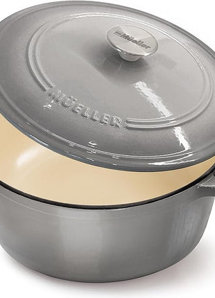 MUELLER HOME 4.5 QT Enameled Cast Iron Dutch Oven, Heavy-Duty Casserole Dish and Braiser Pan with Lid and Stainless Knob, Oven-Safe up to 500° F & Across All Cooktops, Grey