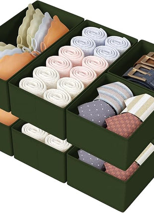 DIMJ Drawer Organizers Clothes, Set of 8 Dresser Organizer Bins, Fabric Closet Organizers and Storage, Shallow Drawer Dividers for Nursery, Clothing, Baby Clothes, Socks, Underwears, Tie (Green)