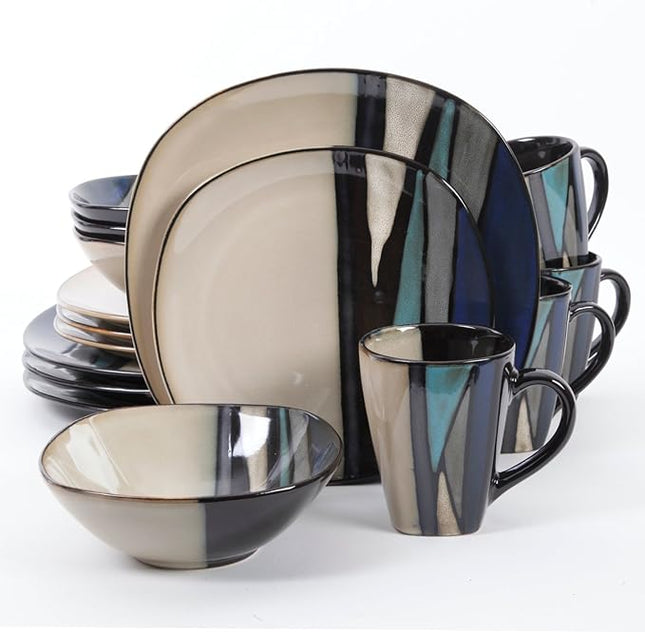 Gibson Elite Althea 16-Piece Teal Reactive Glaze Dinnerware Set – Service for 4, Durable Stoneware Plates and Bowls