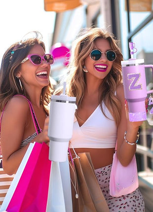 Mity rain 6PCS Cup Accessories Set for Stanley Cup 30oz 40oz tumbler with handle, Including Silicone Straw Topper Cover Cap and Boot, Spill Proof Stopper, Handle Charm, Initials Sticker (Letter Z)