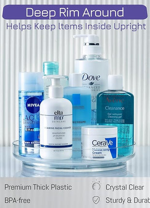 4 Pack 9 Inch Clear Acrylic Lazy Susan, Non-Skid Turntable Organizer for Cabinet, Kitchen, Pantry Organization Storage, Refrigerator, Vanity Makeup, Bathroom Countertop Organizing, Rotating Spice Rack