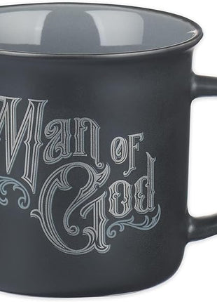 Christian Art Gifts Charcoal Gray Camp-Style Ceramic Coffee Mug – 13 oz. Lead and Cadmium-Free Non-Toxic Inspirational Scripture Coffee and Tea Mug for Men with Bible Verse: Man of God –1 Timothy 6:11