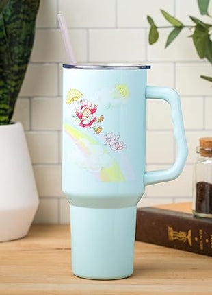 Silver Buffalo Strawberry Shortcake and Custard Stainless Steel Tumbler with Handle, Fits in Standard Cup Holder, 40 Ounces
