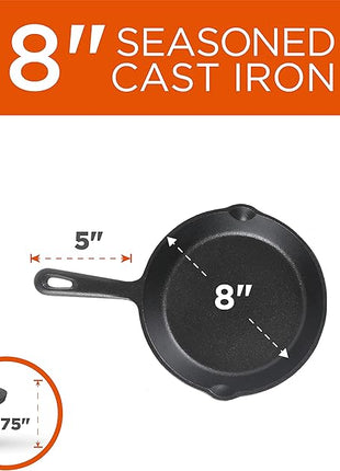 Commercial CHEF 3-Piece Cast Iron Skillet Set – 8 inch, 10 inch, and 12 inch - Pre-seasoned Cast Iron Cookware