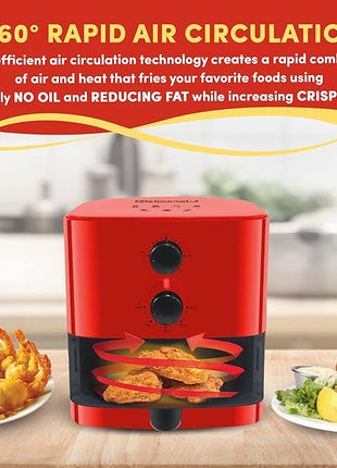 Elite Gourmet EAF-3218R Personal 1.1 Quart Compact Space Saving Electric Hot Air Fryer Oil-Less Healthy Cooker, Timer & Temperature Controls, Red.