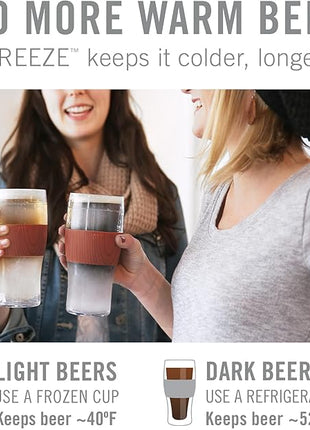 Host Freeze, Frozen Mugs, Freezable Pint Set, Beer Keep Your Drinks Cold, Double Walled Insulated Glasses, Tumbler for Iced Coffee, 16oz, Set of 2, Wood