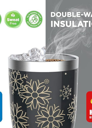 HAUSHOF 20oz Christmas Tumbler, Stainless Steel and Double Wall Insulated Travel Coffee Mug with Lid, Good Choice for Christsmas Gifts-Black with Snowflakes