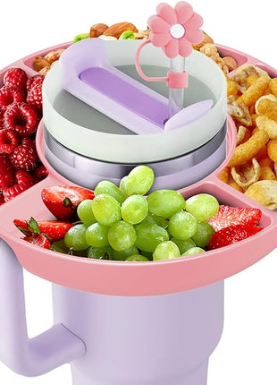 Snack Bowl for Stanley Cup 40 oz with Handle-Perfectly Compatible with Stanley Quencher H2.0 Tumbler 40 oz with Handle, Reusable Silicone Snack Tray, Stanley cup accessories (Pink Snack Bowl)