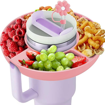 Snack Bowl for Stanley Cup 40 oz with Handle-Perfectly Compatible with Stanley Quencher H2.0 Tumbler 40 oz with Handle, Reusable Silicone Snack Tray, Stanley cup accessories (Pink Snack Bowl)