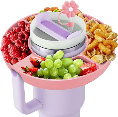 Snack Bowl for Stanley Cup 40 oz with Handle-Perfectly Compatible with Stanley Quencher H2.0 Tumbler 40 oz with Handle, Reusable Silicone Snack Tray, Stanley cup accessories (Pink Snack Bowl)